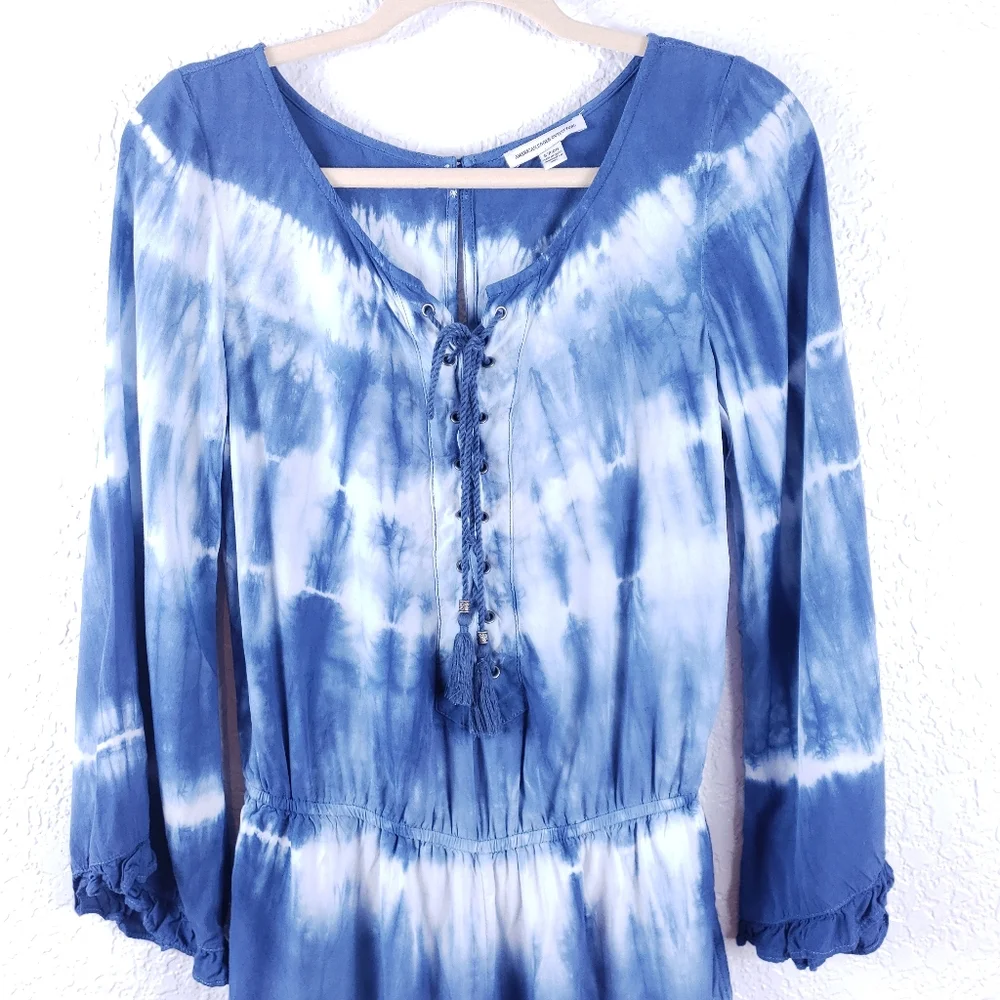 AMERICAN EAGLE Tie-Dye Ruffle Tassel Romper Sz S - Picture 2 of 10